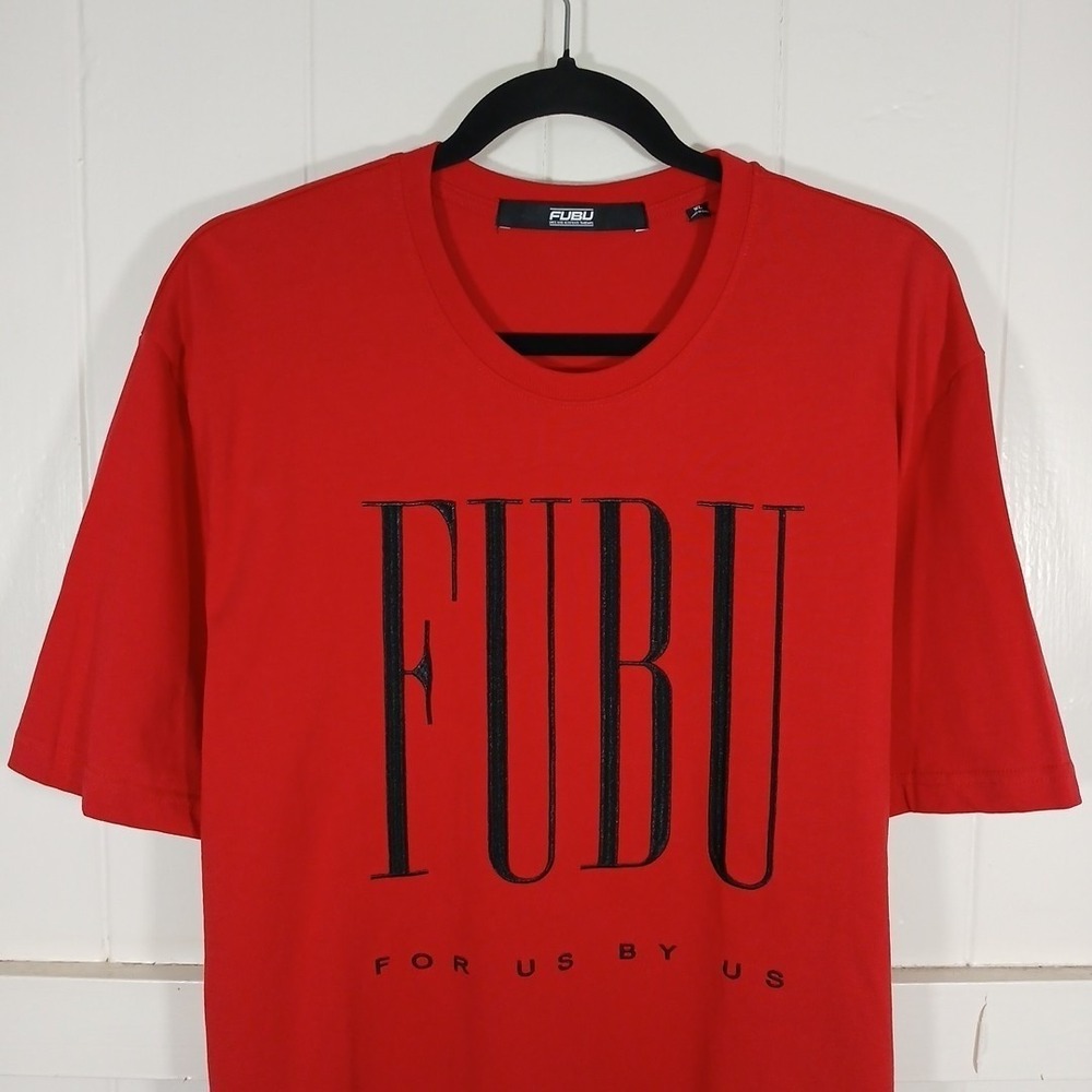 VTG 90s‎ FUBU T-Shirt Embroidered Logo Spell Out Men's XL Red Cotton SS Y2K
